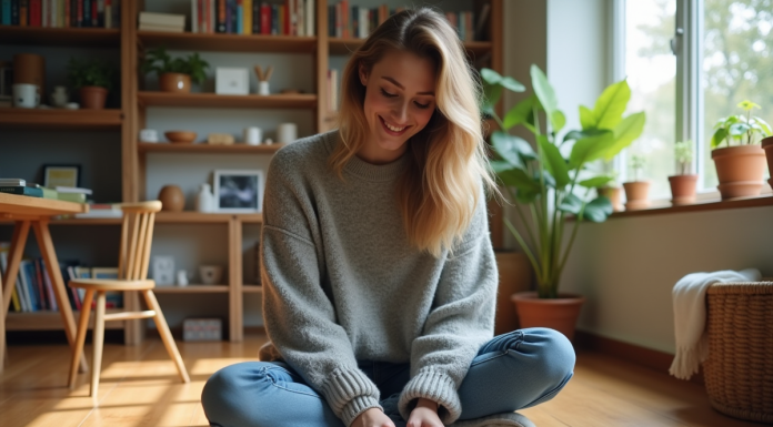 Activités ludiques : comment s’occuper chez soi ? Jeune femme construisant un puzzle coloré dans un salon chaleureux