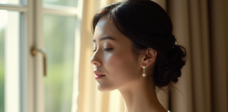 Mariée aux cheveux foncés en chignon élégant et robe en dentelle