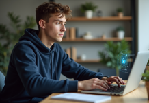 VPN : vérifiez qui peut voir votre activité en ligne avec un VPN Jeune homme en hoodie utilisant un VPN sur son ordinateur