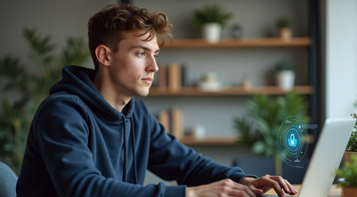 VPN : vérifiez qui peut voir votre activité en ligne avec un VPN Jeune homme en hoodie utilisant un VPN sur son ordinateur