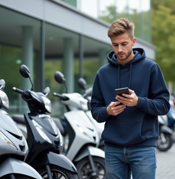 Jeune homme compare prix de scooters 50cc