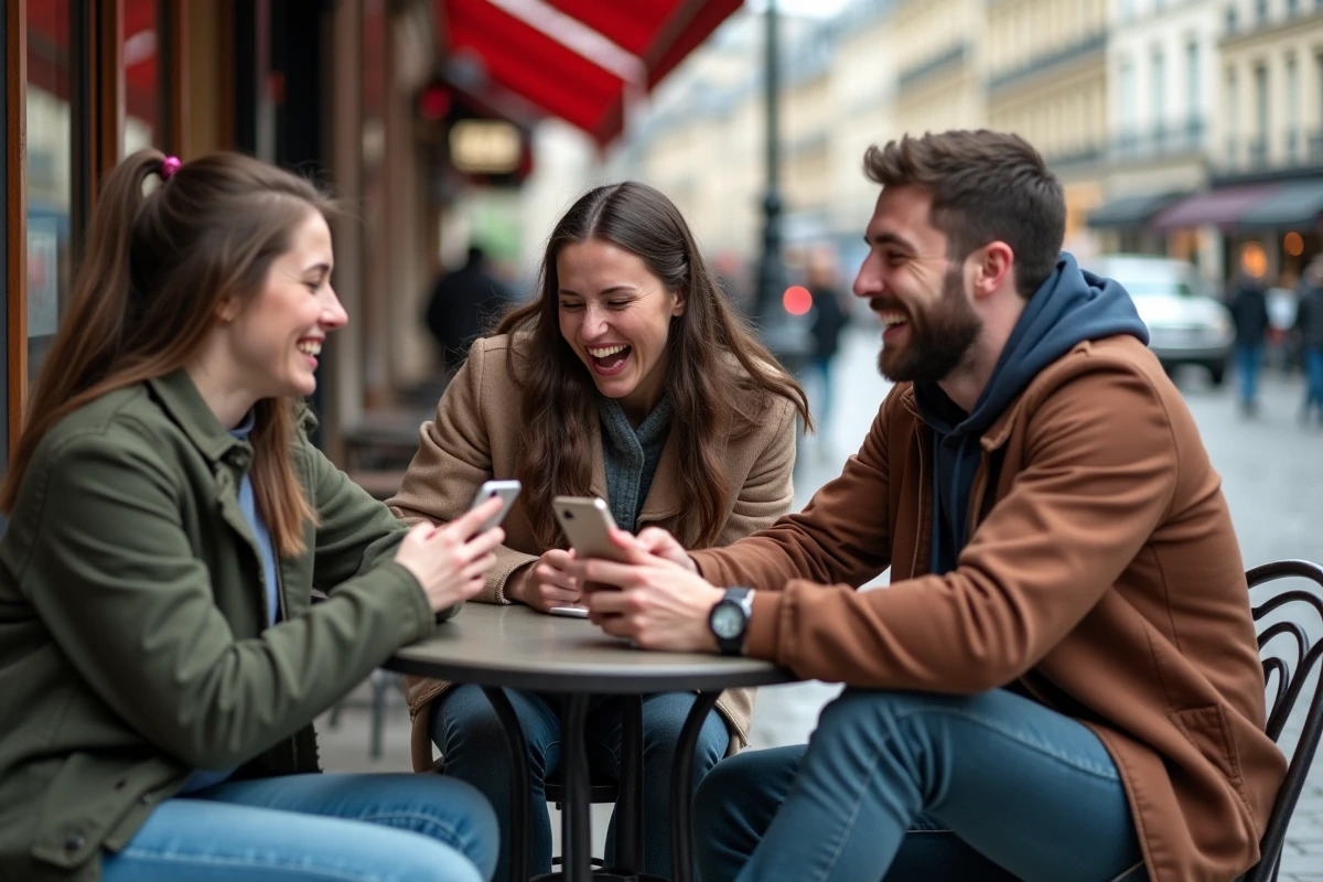 Jeunes adultes riant dans un café parisien