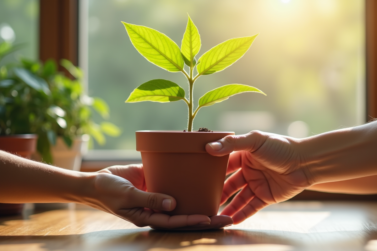 Mains changeant une plante pour symboliser la croissance personnelle