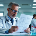Médecin inquiet dans un laboratoire moderne analysant un test