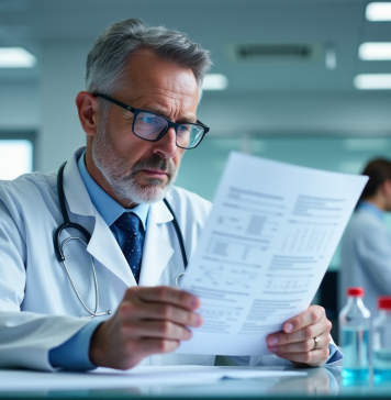 Médecin inquiet dans un laboratoire moderne analysant un test