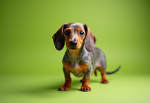 Dachshund merle en plein air sous la lumière naturelle