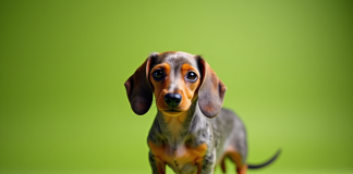 Dachshund merle en plein air sous la lumière naturelle