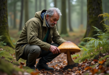 Comment distinguer un bolet au beau pied : guide complet pour les mycologues Mycologue examinant un boletus dans la forêt dense