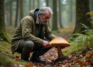 Comment distinguer un bolet au beau pied : guide complet pour les mycologues Mycologue examinant un boletus dans la forêt dense