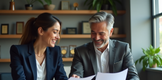 Partenaire co-brandé : définition, avantages et exemples pour votre stratégie Deux professionnels examinent des maquettes d'emballages de produits
