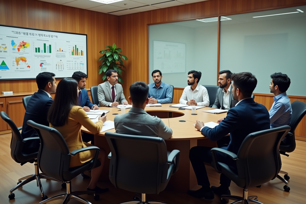 Jeunes adultes en réunion dans un bureau moderne