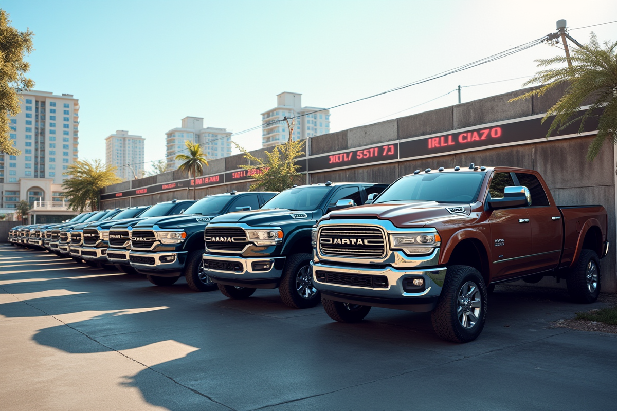 Plusieurs pick-up 4x4 d